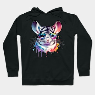 Watercolor Chinchilla Wearing Sunglasses. Hoodie